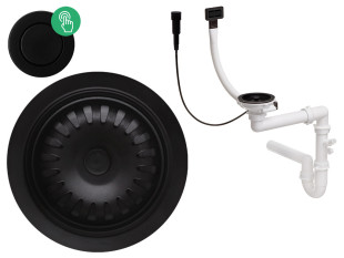 Siphon svart platsbesparande automatisk med (Pop-up) - rektangulärt bräddavlopp
